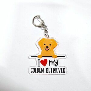 I Love My Golden Retriever Dog Keychain, Acrylic, Pet Owner, Accessory Charm